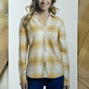 Weatherproof Women's L Plaid Blouse Yellow e0187